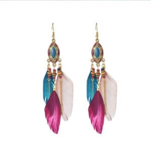 Boucles d’oreilles Boho Style plumes multicolores 12 x 1,5 cm 1 paire