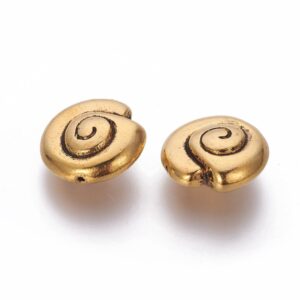 Metal bead snail metal, gold 14 x 7 mm 2 pieces