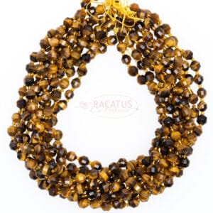 Tiger eye fancy faceted gold-brown 7x8mm, 1 strand