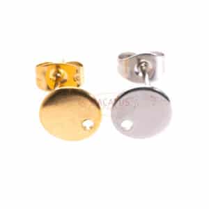Ear studs stainless steel/ plate with threading hole 8 mm stainless steel or gold 1x