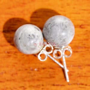 Mapstone jasper stud earrings 925 silver 8 mm, 1 pair