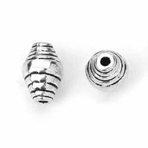 Metal bead bicone with stripes 10×6 mm, 5 pieces