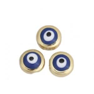Metal bead Evils Eye/ gold + blue/ enamel 8 mm/ 1 piece