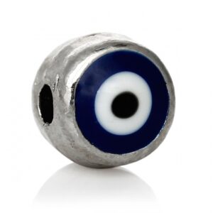 Perle métal Evils Eye/ argent + bleu/ émail 6 mm/ 1 pièce