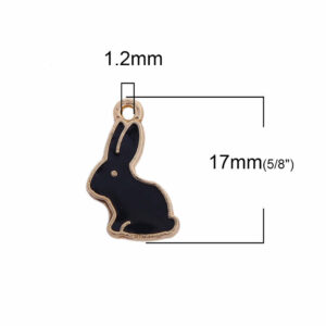 Metal pendant rabbit enamel gold black 17 mm, 2 pieces