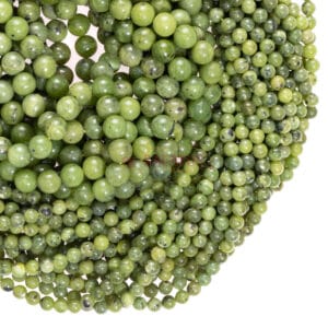 Boules de jade néphrite teintes vertes brillantes environ 6-10 mm, 1 rang