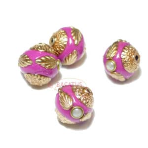 Indonesische Perle Doppelkegel „Flügel“ ca. 14×15 mm pink weiß gold 1x