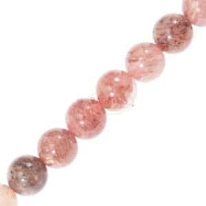Perles de quartz fraise brillantes d’environ 10 mm, 1 rang