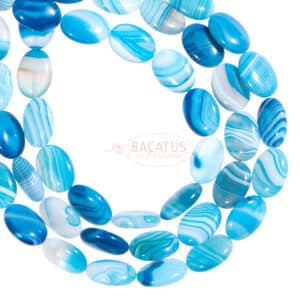 Band agate coins glossy blue white 14 mm, 1 strand