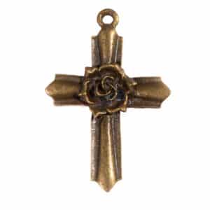 Metallanhänger “Kreuz mit Rose” Messing ca.47x32mm,1 Stück